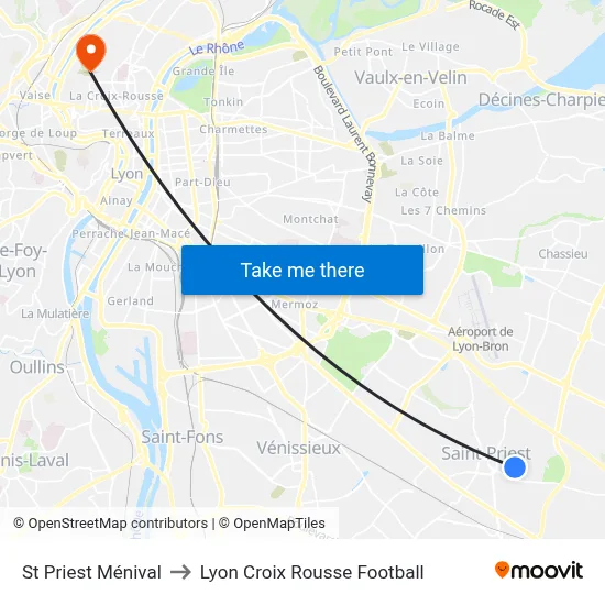 St Priest Ménival to Lyon Croix Rousse Football map