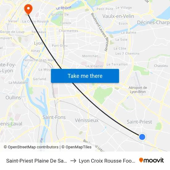 Saint-Priest Plaine De Saythe to Lyon Croix Rousse Football map