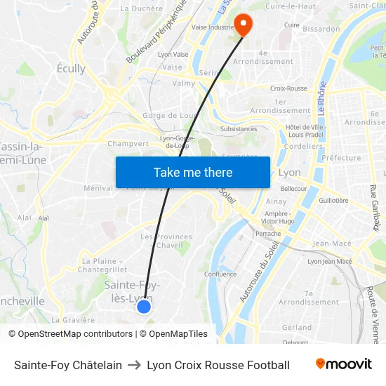 Sainte-Foy Châtelain to Lyon Croix Rousse Football map