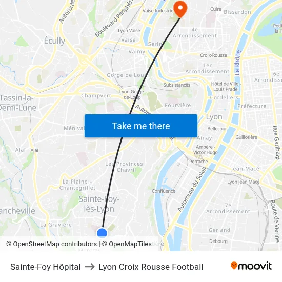Sainte-Foy Hôpital to Lyon Croix Rousse Football map