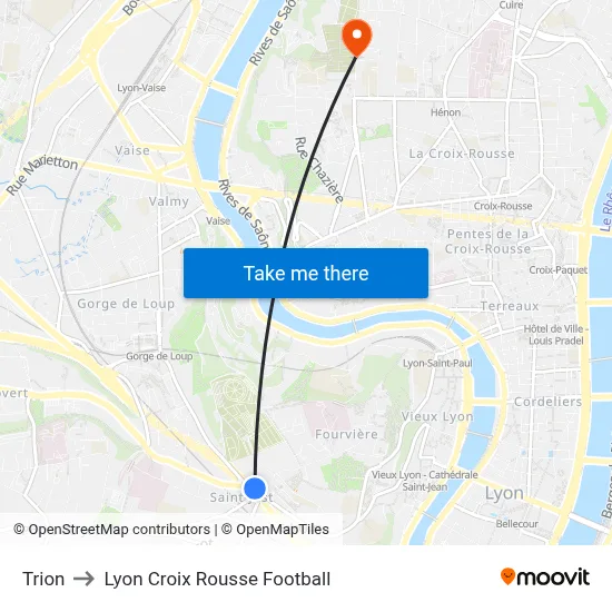 Trion to Lyon Croix Rousse Football map