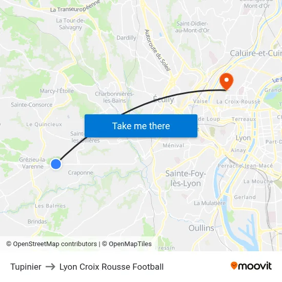 Tupinier to Lyon Croix Rousse Football map