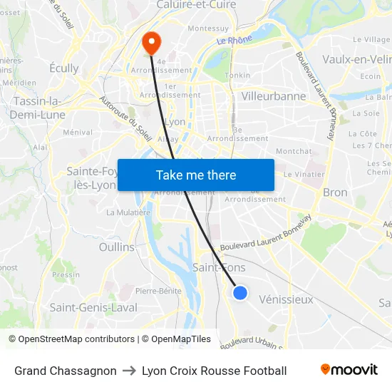 Grand Chassagnon to Lyon Croix Rousse Football map