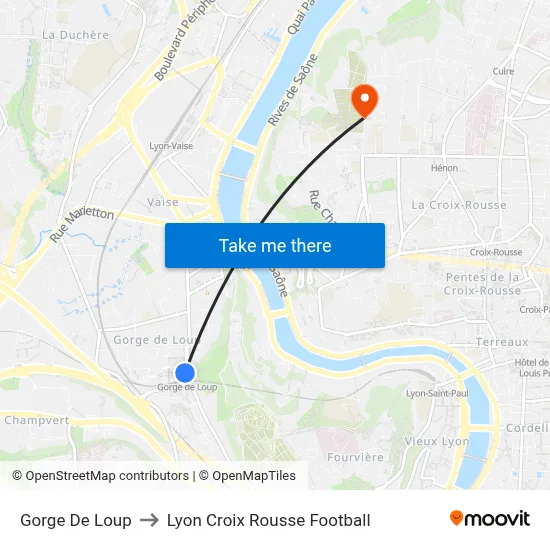 Gorge De Loup to Lyon Croix Rousse Football map