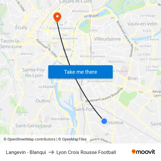 Langevin - Blanqui to Lyon Croix Rousse Football map