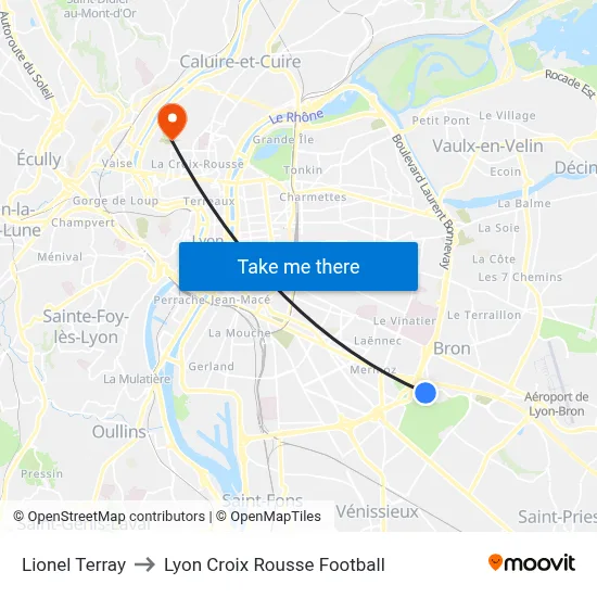 Lionel Terray to Lyon Croix Rousse Football map