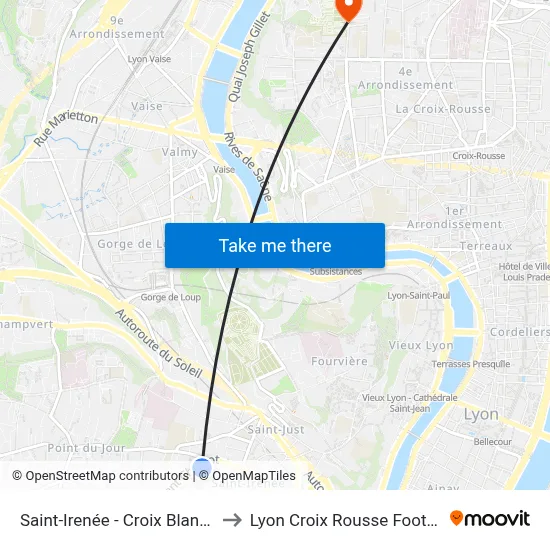 Saint-Irenée - Croix Blanche to Lyon Croix Rousse Football map