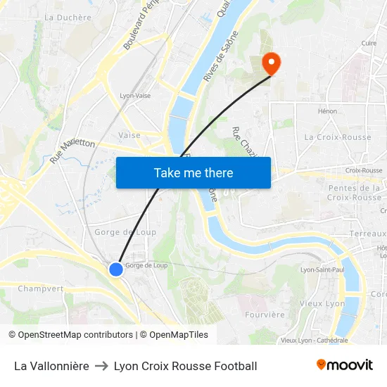 La Vallonnière to Lyon Croix Rousse Football map