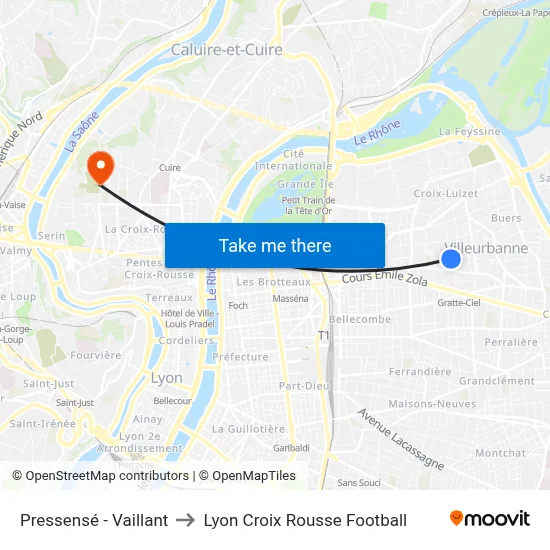 Pressensé - Vaillant to Lyon Croix Rousse Football map