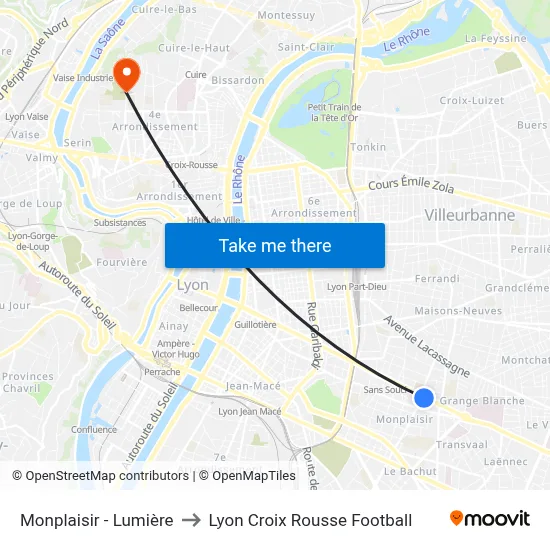 Monplaisir - Lumière to Lyon Croix Rousse Football map