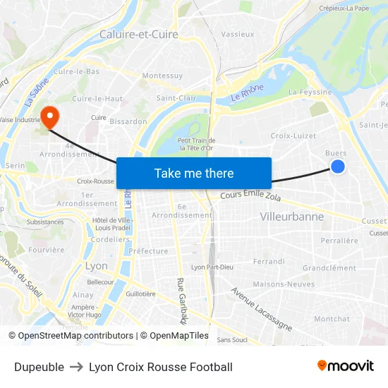 Dupeuble to Lyon Croix Rousse Football map