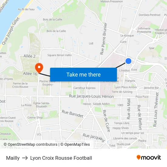 Mailly to Lyon Croix Rousse Football map