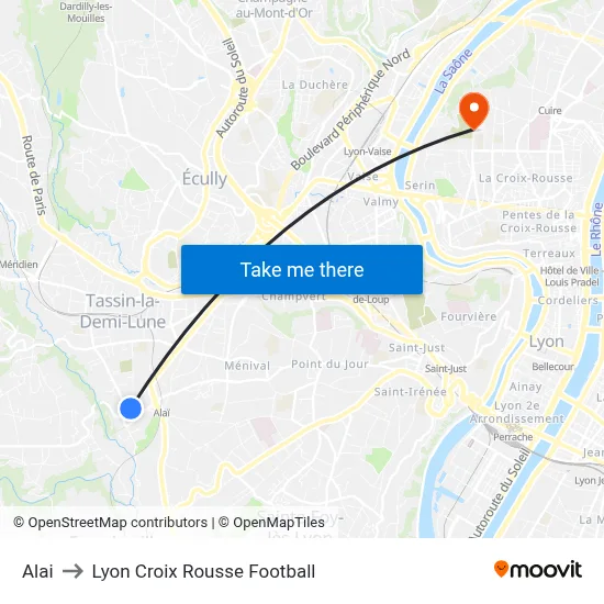 Alai to Lyon Croix Rousse Football map