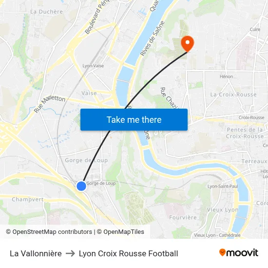 La Vallonnière to Lyon Croix Rousse Football map