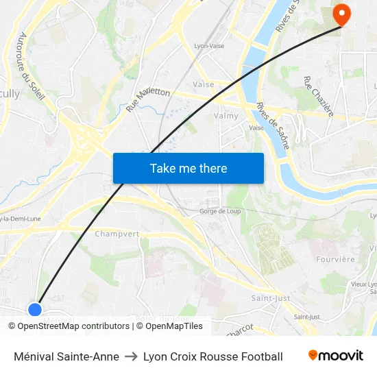 Ménival Sainte-Anne to Lyon Croix Rousse Football map