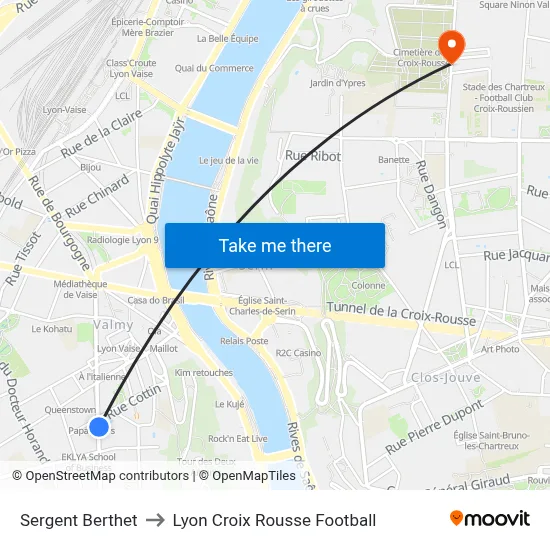 Sergent Berthet to Lyon Croix Rousse Football map