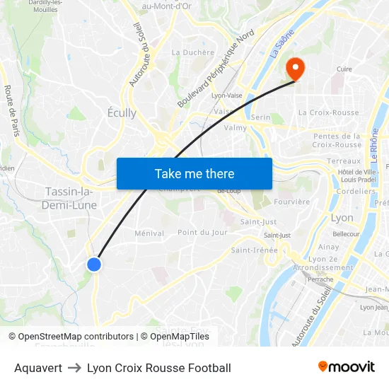 Aquavert to Lyon Croix Rousse Football map