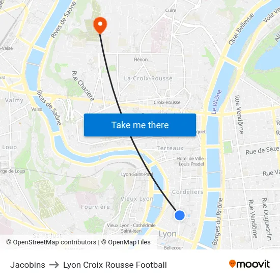 Jacobins to Lyon Croix Rousse Football map