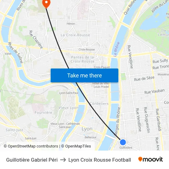 Guillotière Gabriel Péri to Lyon Croix Rousse Football map