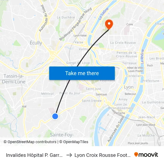 Invalides Hôpital P. Garraud to Lyon Croix Rousse Football map