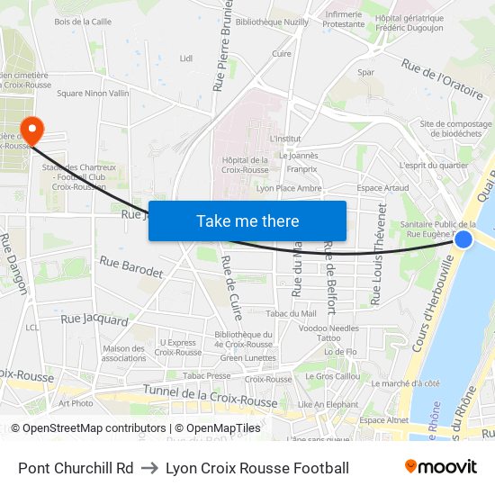 Pont Churchill Rd to Lyon Croix Rousse Football map