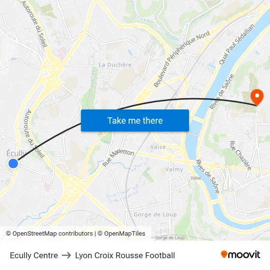 Ecully Centre to Lyon Croix Rousse Football map