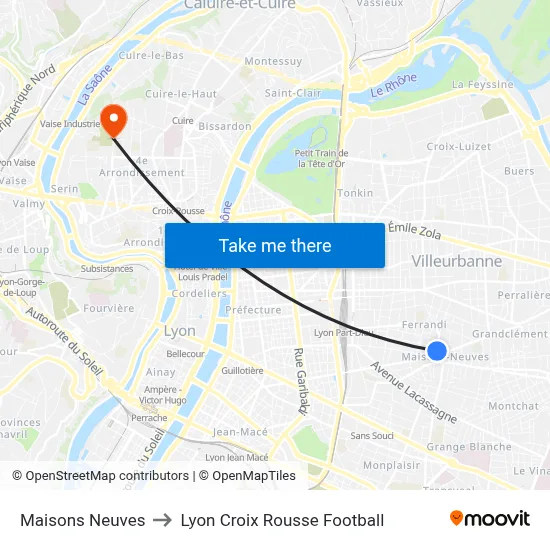 Maisons Neuves to Lyon Croix Rousse Football map