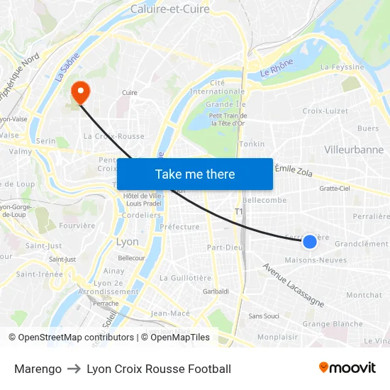 Marengo to Lyon Croix Rousse Football map