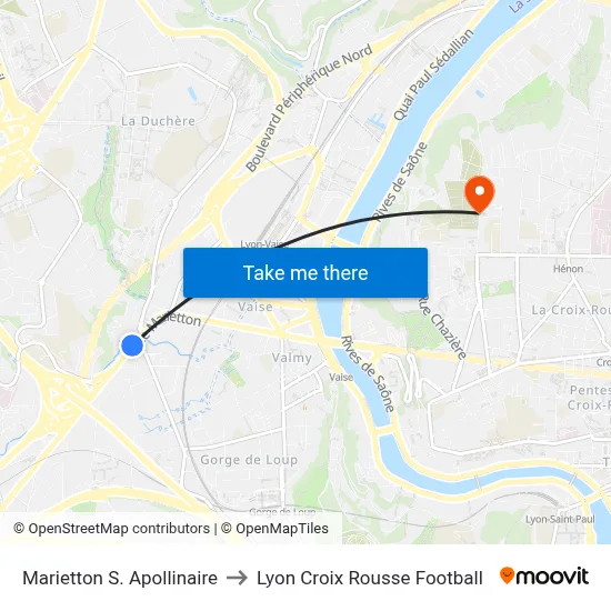 Marietton S. Apollinaire to Lyon Croix Rousse Football map