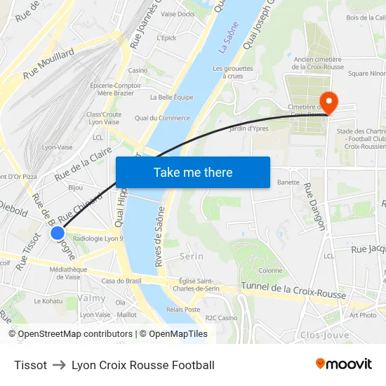 Tissot to Lyon Croix Rousse Football map