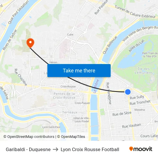 Garibaldi - Duquesne to Lyon Croix Rousse Football map