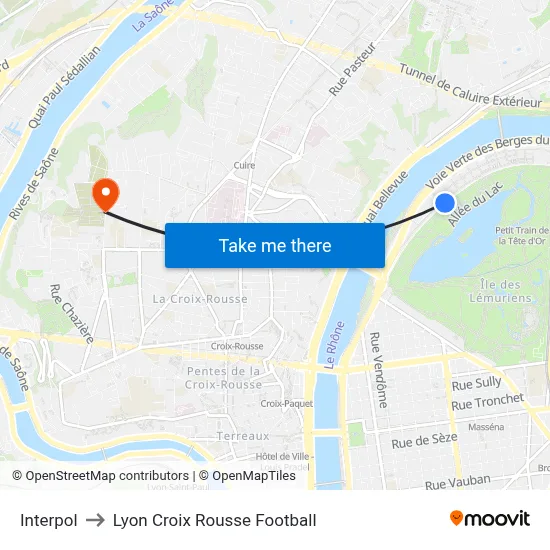 Interpol to Lyon Croix Rousse Football map