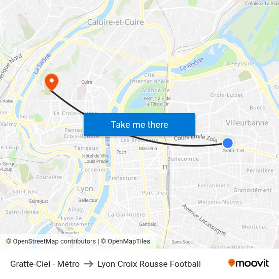 Gratte-Ciel to Lyon Croix Rousse Football map