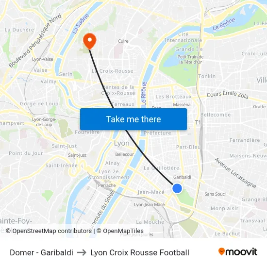 Domer - Garibaldi to Lyon Croix Rousse Football map