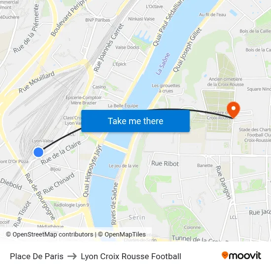 Place De Paris to Lyon Croix Rousse Football map