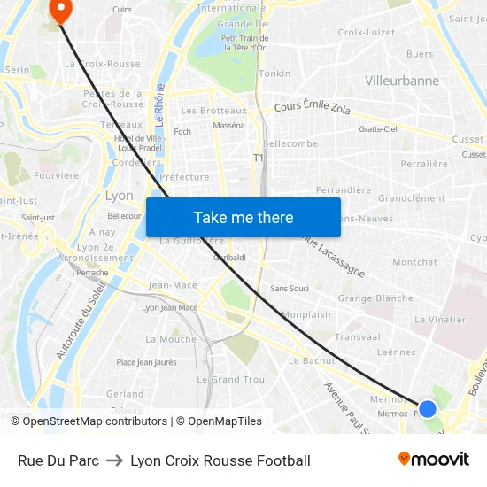 Rue Du Parc to Lyon Croix Rousse Football map