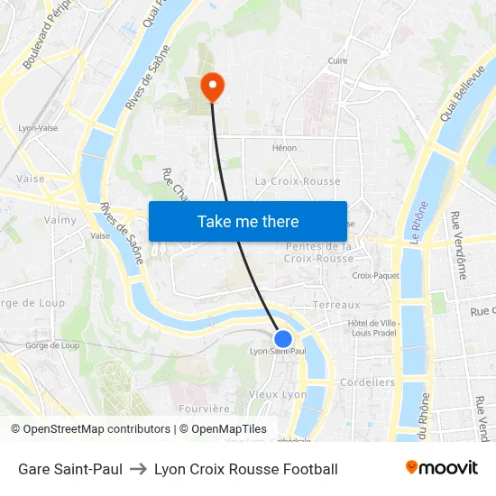 Gare Saint-Paul to Lyon Croix Rousse Football map