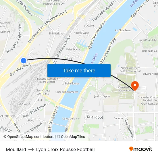 Mouillard to Lyon Croix Rousse Football map