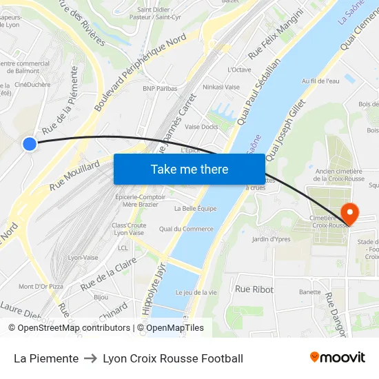 La Piemente to Lyon Croix Rousse Football map