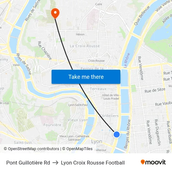 Pont Guillotière Rd to Lyon Croix Rousse Football map