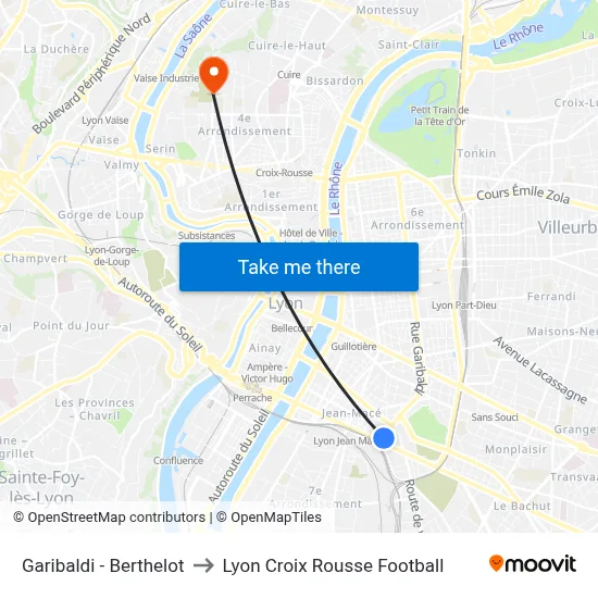 Garibaldi - Berthelot to Lyon Croix Rousse Football map
