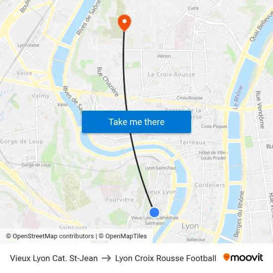 Vieux Lyon Cat. St-Jean to Lyon Croix Rousse Football map