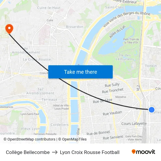 Collège Bellecombe to Lyon Croix Rousse Football map
