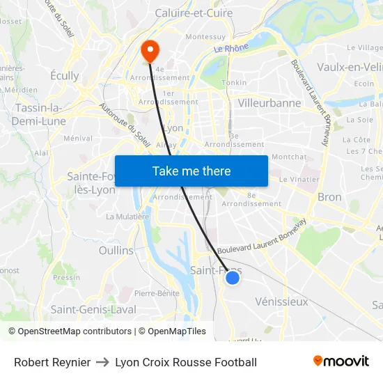 Robert Reynier to Lyon Croix Rousse Football map