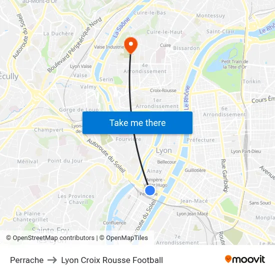 Perrache to Lyon Croix Rousse Football map