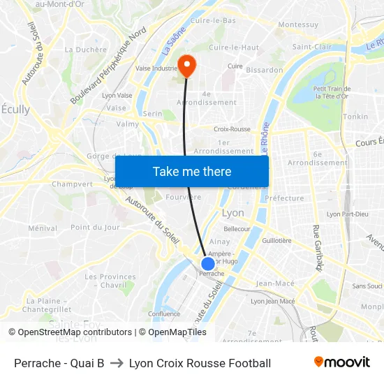 Perrache - Quai B to Lyon Croix Rousse Football map