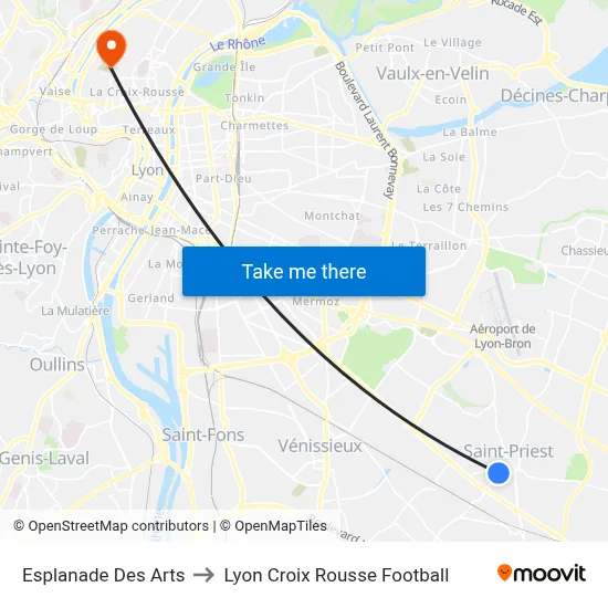 Esplanade Des Arts to Lyon Croix Rousse Football map