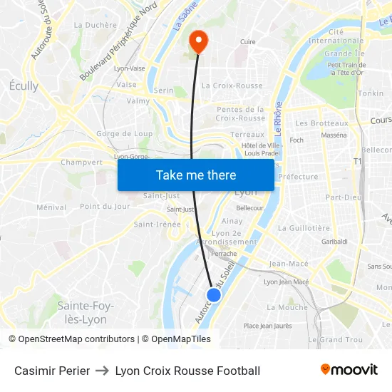 Casimir Perier to Lyon Croix Rousse Football map