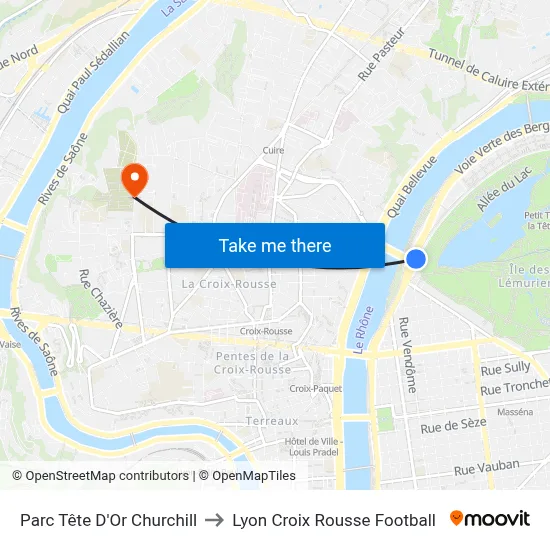 Parc Tête D'Or Churchill to Lyon Croix Rousse Football map