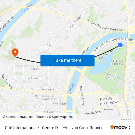 Cité Internationale - Centre De Congrès to Lyon Croix Rousse Football map